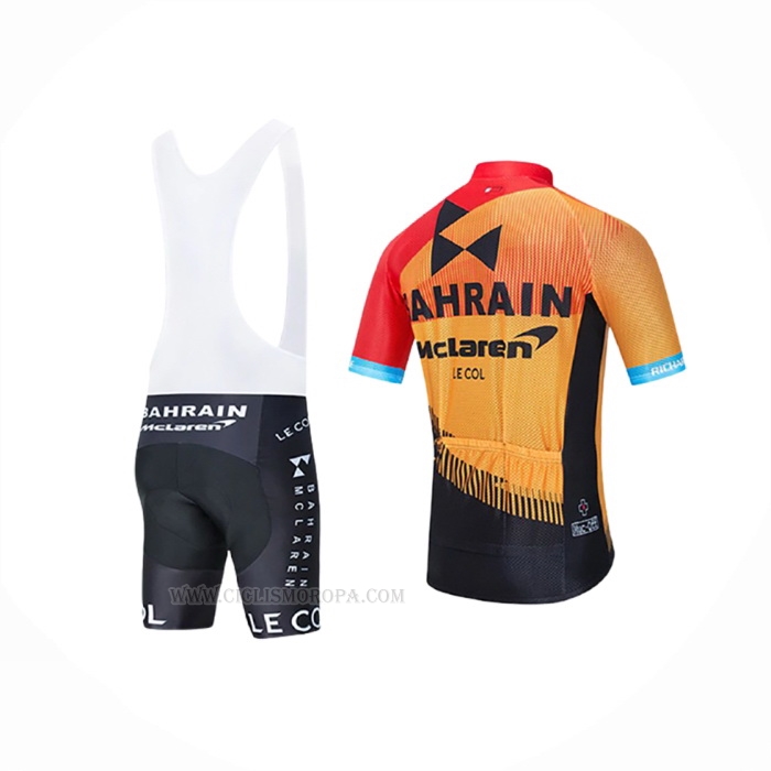2020 Ropa Ciclismo Bahrain Mclaren Rojo Naranja Negro Mangas Corta y Culotte Corto